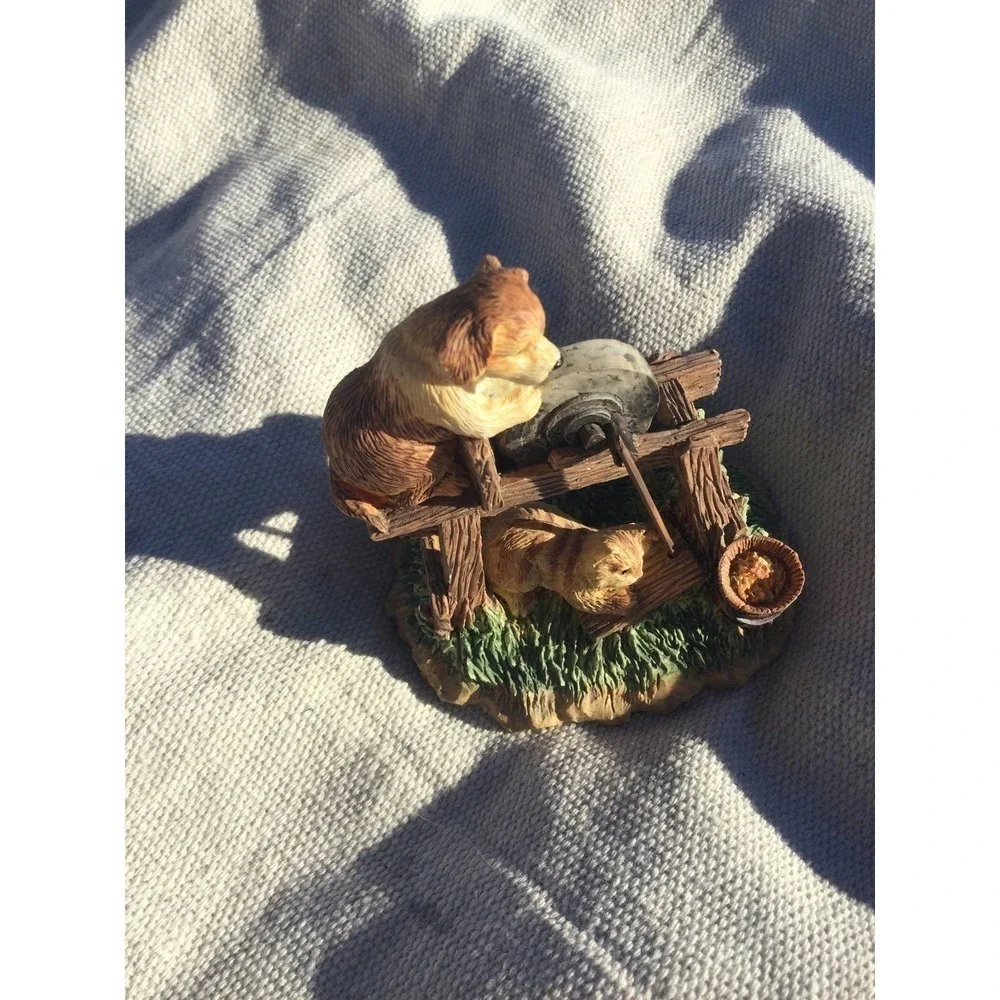 Vintage Lefton dog cat figurine 3 in water well brown‎ 01547 1994 farm bucket